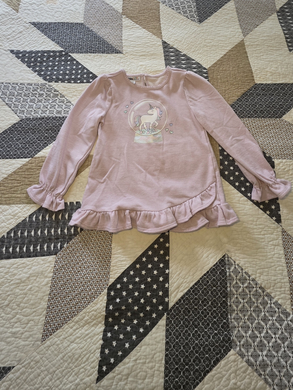 Kids Headquarters Light Pink Unicorn Ruffle Hem Long Sleeve Top